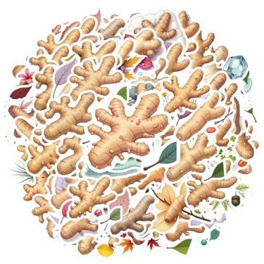 Imagem de 70 peças de adesivos botânicos de gengibre natureza, ervas, adesivos botânicos, adesivos de gengibre simples para guitarra, laptop, capacete, skate, faça você mesmo, telefone, guitarra, notebook, mala