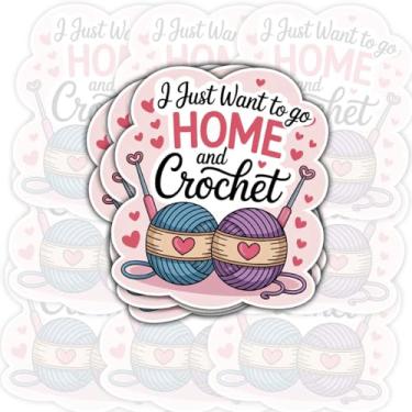 Imagem de Adesivo de crochê com 3 peças I Just Want to Go Home, design engraçado de bola de fio - Presente bem-humorado para artesãos, tricôs e amantes de crochê, decalque de vinil para laptops, garrafas de