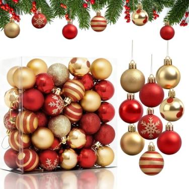 Imagem de Enfeites de bola de Natal, 50 peças, bolas de árvore de Natal, à prova de estilhaçamento, decorações de 4,8 cm, bolas de plástico vermelhas e douradas para festas de Natal, casamento, decoração de