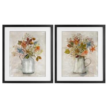 Imagem de Stupell Industries Autumn Bouquets Country Jugs 2 peças impressão emoldurada preta conjunto sob vidro, design por Carol Robinson, 16 x 13