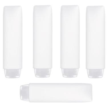 Imagem de ZZHXSM 5 garrafas de plástico à prova de vazamento, recipientes de refil cosmético, 30 ml, tampa flip top à prova de vazamento transparente branca reutilizável para transporte de líquidos, creme para