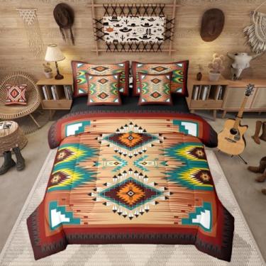 Imagem de Erosebridal Conjunto de edredom rústico para adolescentes, 7 peças, asteca ocidental, tamanho queen, sudoeste, vintage, boêmio, para crianças, meninos, adultos, lençóis étnicos e nativos americanos