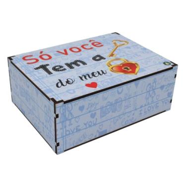 Imagem de Caixa Organizadora Presente para Dia dos Namorados – Decoração Casa MDF Premium 23x17x9 (Só Você tem a Chave (Azul))