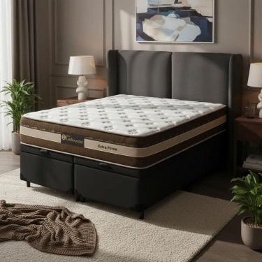 Imagem de Cama Box Baú Queen Suede + Colchão Esplendor Molas Ensacadas Luckspuma 158x198x75 Cor:preto