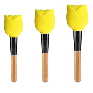 Imagem de Akozon Tampas de Escova de Maquiagem - Porta -pincel de Maquiagem de Silicone, Organizador de Capa de Poeira Reutilizável para Viagens e Casa, 3 Tamanhos para Facilitar o Armazenamento (amarelo)