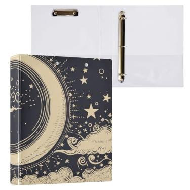 Imagem de Blueangle Fichário de 3 anéis de lua e nuvens com prancheta e 2 bolsos - Organizador de documentos decorativo de 3 cm para escritório, suprimentos para reuniões (398)