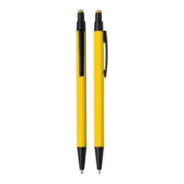 Imagem de Kit 10 Canetas Esferográfica de Metal 2 em 1 com Ponta Touch Emborrachada – Escrita Azul Suave e Ponta Stylus para Smartphones/Tablets – Design Slim e Leve (14cm) (Amarelo)