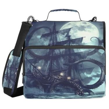 Imagem de Blueangle Pasta com 3 anéis com zíper para navio pirata, capacidade para 500 folhas, com alça de ombro e alça (371)