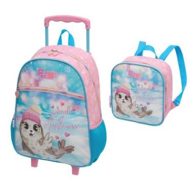 Imagem de Kit Mochila Carrinho Lancheira Pack Me Happiness Original Escolar Pass