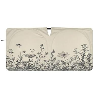 Imagem de Blueangle Guarda-sol para para-brisas de ervas e flores silvestres - 149,9 cm x 76,2 cm dobrável para janela dianteira do carro bloqueia raios UV viseira de sol (350)