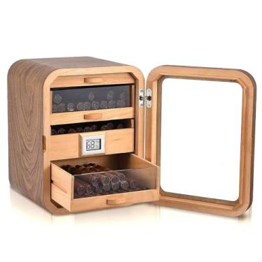 Imagem de Caixa de charutos umidificador, armário de charutos com tampa de vidro, design de gaveta de 5 camadas, caixa de armazenamento de madeira, umidificador B