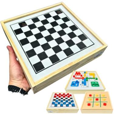 Imagem de Jogo de Mesa 3 em 1 de Madeira – Ludo, Dama e Jogo da Velha – Portátil e Resistente