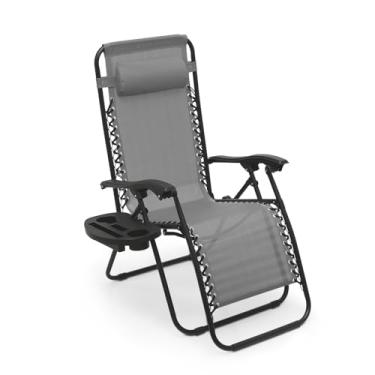 Imagem de Athena Collection Cadeira reclinável dobrável, cadeira reclinável ajustável com gravidade zero, cadeiras de acampamento ao ar livre, espreguiçadeiras de praia com encosto de cabeça e suporte de copo