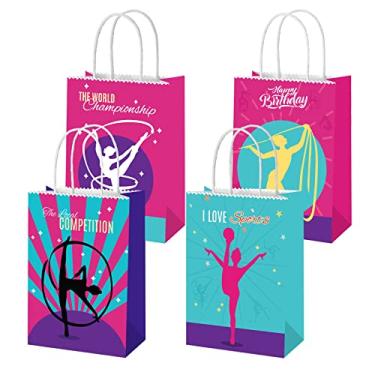 Imagem de 16 peças de bolsas de festa de ginástica com alças de ginástica, artigos de festa de aniversário, lembrancinhas de ginástica, presentes de ginástica para meninas, meninos, adolescentes, treinadores de