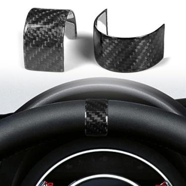 Imagem de FINMOKAL Capa de anel de acabamento de volante de fibra de carbono compatível com Fiat 500 2020-2024, preta