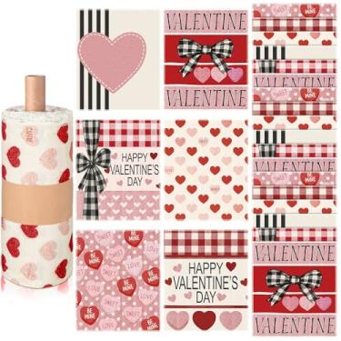 Imagem de Mindsoft 36 peças de toalhas de papel reutilizáveis de dia dos namorados rolos laváveis a granel presente de dia dos namorados toalhas de cozinha sem papel reutilizáveis pano guardanapos de algodão