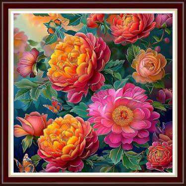 Imagem de Joyhoor Kits de ponto cruz para iniciantes carimbados suprimentos de ponto cruz kits de bordado pré-impressão para adultos kit de bordado DIY padrões de bordado 11CT- flores coloridas arco-íris 45,7 x