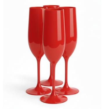 Imagem de Copo de champanhe de vinho de plástico reutilizável de 142 g com haste para copos de Natal, copo de festa, pacote com 4