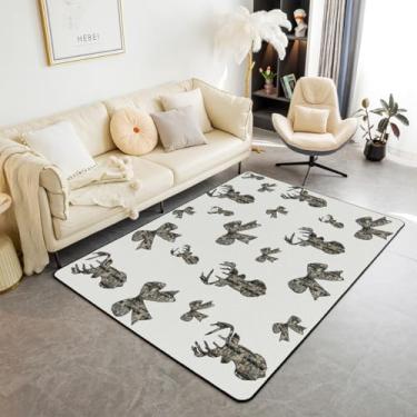 Imagem de Erosebridal Tapete de área de camuflagem 1,80 m x 1,2 m, arco de veado, tapetes para sala de estar, para crianças, meninos, meninas, fita de caça, laço de exército, camuflado, rústico, tapete