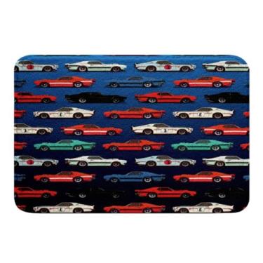 Imagem de Tapetes de banheiro para carro de corrida, esportes, carro, banheiro, tapetes de banheiro para esportes radicais, decoração temática esportiva para banheiro absorvente de água carro capacho para competição de esportes Tapete de entrada para quarto, 50,8 x 81,2 cm, azul