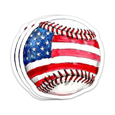 Imagem de Adesivo de beisebol com bandeira americana 3 peças adesivo de beisebol esportivo patriótico dos EUA adesivos de vinil à prova d'água para laptop, garrafa de água, capacete, diário, decalques presentes