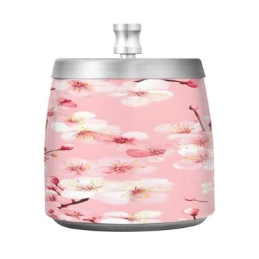 Imagem de JUZIHAI Cinzeiro de flor de cerejeira japonesa com tampa, bandeja de cinzeiro de aço inoxidável inodoro à prova de vento cinzeiro sem fumaça para escritório em casa, pátio, varanda, cigarro