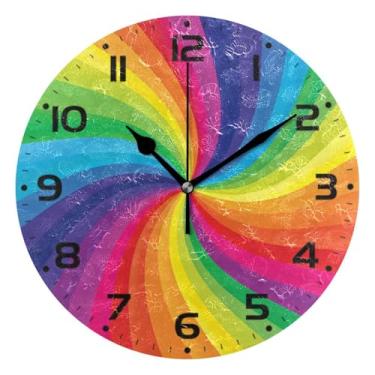 Imagem de JUZIHAI Relógio de parede arco-íris silencioso, sem tique-taque, relógios de parede redondos operados por bateria, fácil de ler, relógio decorativo de parede para casa, cozinha, sala de estar, quarto