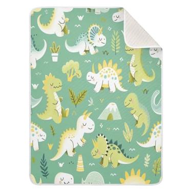 Imagem de Qilmy Cobertor de bebê fofo com estampa de dinossauro 76 x 101 cm, cobertor infantil de algodão macio para meninos e meninas, cobertor leve e quente para bebês e bebês recém-nascidos