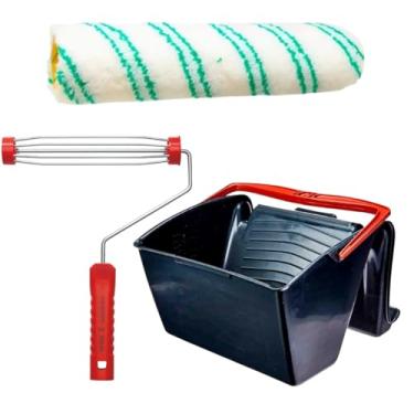 Imagem de Caçamba Para Pintura 12L + Rolo 23cm em Poliamida 8mm + Suporte Garfo Gaiola Para Rolo De Pintura 23cm