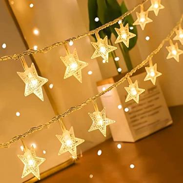 Imagem de ANJAYLIA Star Lights 3,5 m 20 luzes de LED operadas por pilha, luzes de fadas estrelas, para quarto interno e externo, festa, casamento e decorações de Natal do Ramadã, pacote com 2, branco quente