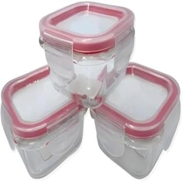 Imagem de Conjunto 3 Potes De Vidro Com Tampa Hermetica 170ml Quadrado