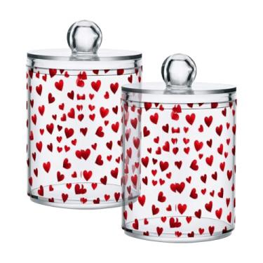 Imagem de Qilmy Qtip Suporte de boticário de 400 ml, frasco de plástico transparente para Dia dos Namorados Little Red Hearts com tampa, dispensador de recipiente de banheiro para bola de algodão, cotonete, fio
