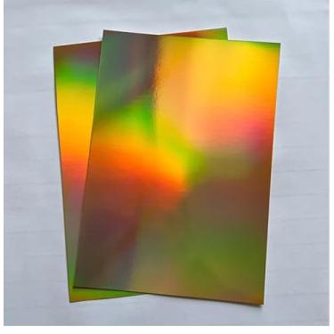 Imagem de Mini papel cartolina metálico, tamanho A5, 14 x 21 cm, acabamento holográfico arco-íris, 48 folhas de cores sortidas (holograma dourado)