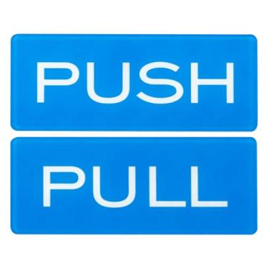 Imagem de YOKIVE 2 peças de placa de porta push-pull, placa de porta autoadesiva fixa | Etiquetas de decalques de sinal push pull, ótimas para lojas de escritório em casa (azul, 5 cm x 12,7 cm, retângulo)