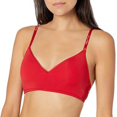 Imagem de Tommy Hilfiger Sutiã feminino de algodão levemente acolchoado, sem arame, detalhe de malha, Vermelho maçã, P