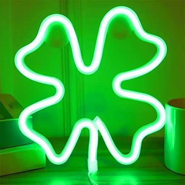 Imagem de Yayfazy Luzes De Trevo Led Neon Signs Para Decoração De Parede, Decoração De Dia De São Patrício, Luz De Trevo Usb Ou Led Alimentado Por Bateria, Decoração Verde Para Crianças, Quarto, Escritório, Dec