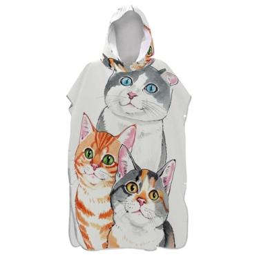 Imagem de TSENQUE Roupão de mudança de poncho de surfe para adultos toalhas de banho com capuz absorvente masculino poncho com capuz colorido gato fofo desenho animado