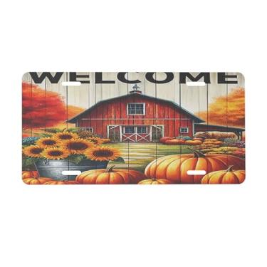 Imagem de Placa de licença Farm Pumpkin Fall para frente do carro placas de carro alumínio metal adequado para caminhão, placa de porta de carro, bar, café, acessórios automotivos para homens e mulheres 15 x 30