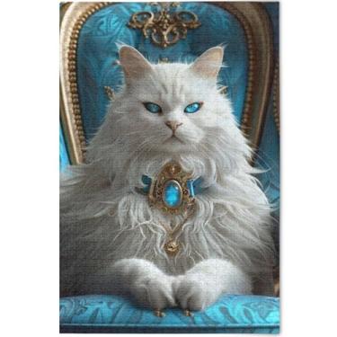 Imagem de Quebra-cabeças engraçados da rainha do gato branco para adultos 1000 peças de jogos tecnológicos presentes arte prima arte animal pintura, 75 cm x 50 cm