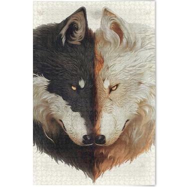 Imagem de Quebra-cabeças para casais de lobos pretos e brancos, 1000 peças, decoração de arte para adultos, pintura legal, quebra-cabeças exclusivos, personalizados, divertidos, elefantes brancos, presentes, 75