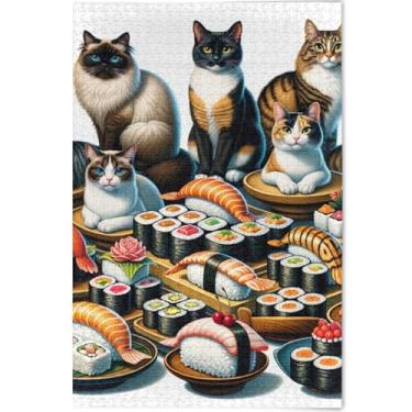 Imagem de Quebra-cabeça personalizado de gatos sushi fofos de 1000 peças para adultos, brinquedo familiar, arte, paisagem, quebra-cabeças, amigos, família, jogos, presentes, 75 x 50 cm