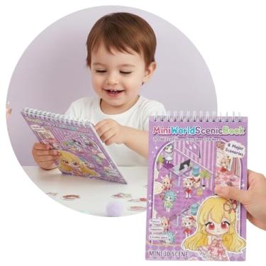 Imagem de Livro de Adesivos 3D Mini World Scenic Book, 8 Cenários Interativos DIY, Coleção de Cenas com Stickers para Decoração, Atividade Criativa para Adultos e Crianças (Roxo)
