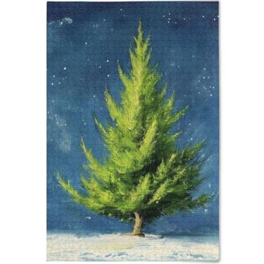 Imagem de Quebra-cabeças de Natal cipreste verde azul adulto 500 peças presentes família elefante branco arte divertida quebra-cabeça personalizado decoração de casa, 52 cm x 37,8 cm