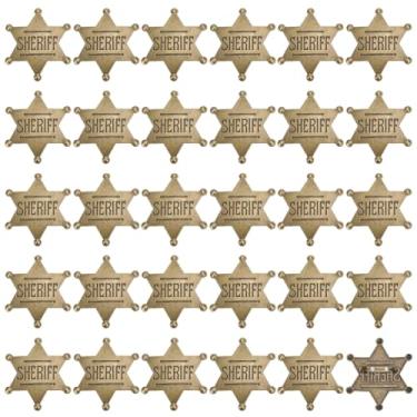 Imagem de WEBEEDY 30 peças distintivo de xerife retrô de metal para distintivos de polícia ocidental adulto broche hexagonal cowboy lembrancinhas de festa suprimentos para dramatização acessórios de fantasia
