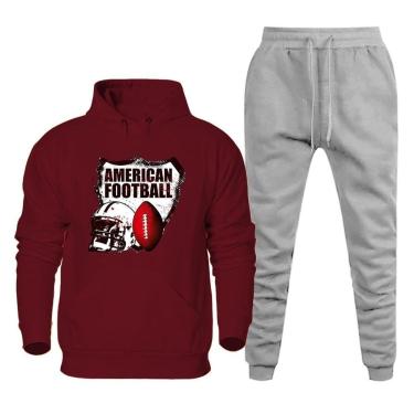 Imagem de Conjunto Casaco de Frio Moletom Canguru e Calça Com Bolso Flanelada Estampa Futebol Americano Leve-Masculino