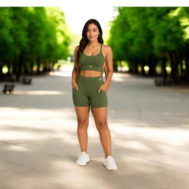 Imagem de Shorts com Bolsos Laterais Verde Academia Poliamida Treino-Feminino