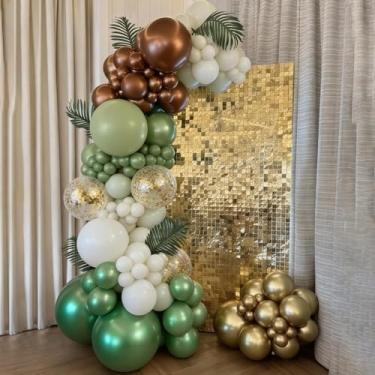 Imagem de Kit de guirlanda de balões verdes, balões marrons dourados brancos, conjunto de arco de balão de látex para festa de aniversário, chá de bebê, decoração de casamento e festa infantil com tema da