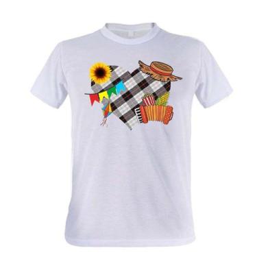 Imagem de 1 Camiseta Arraíá Coração de Xadrez Preto Festa Junina, Branco