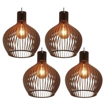 Imagem de 4 Luminarias Lustre Pendente Varanda Cozinha Balcão Garagem Cor Marrom