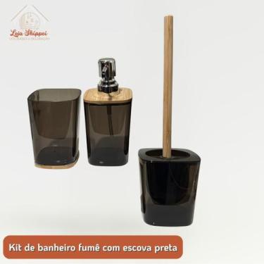Imagem de Kit Lavabo Luxo Bambu Pç Dispenser Sabonete Copo Escova Sanitária Supo